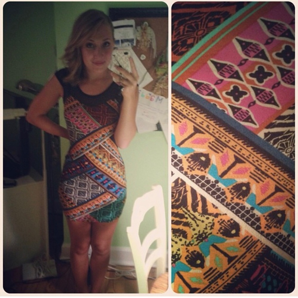 Tribal BodyCon Dress with Sheer Panel